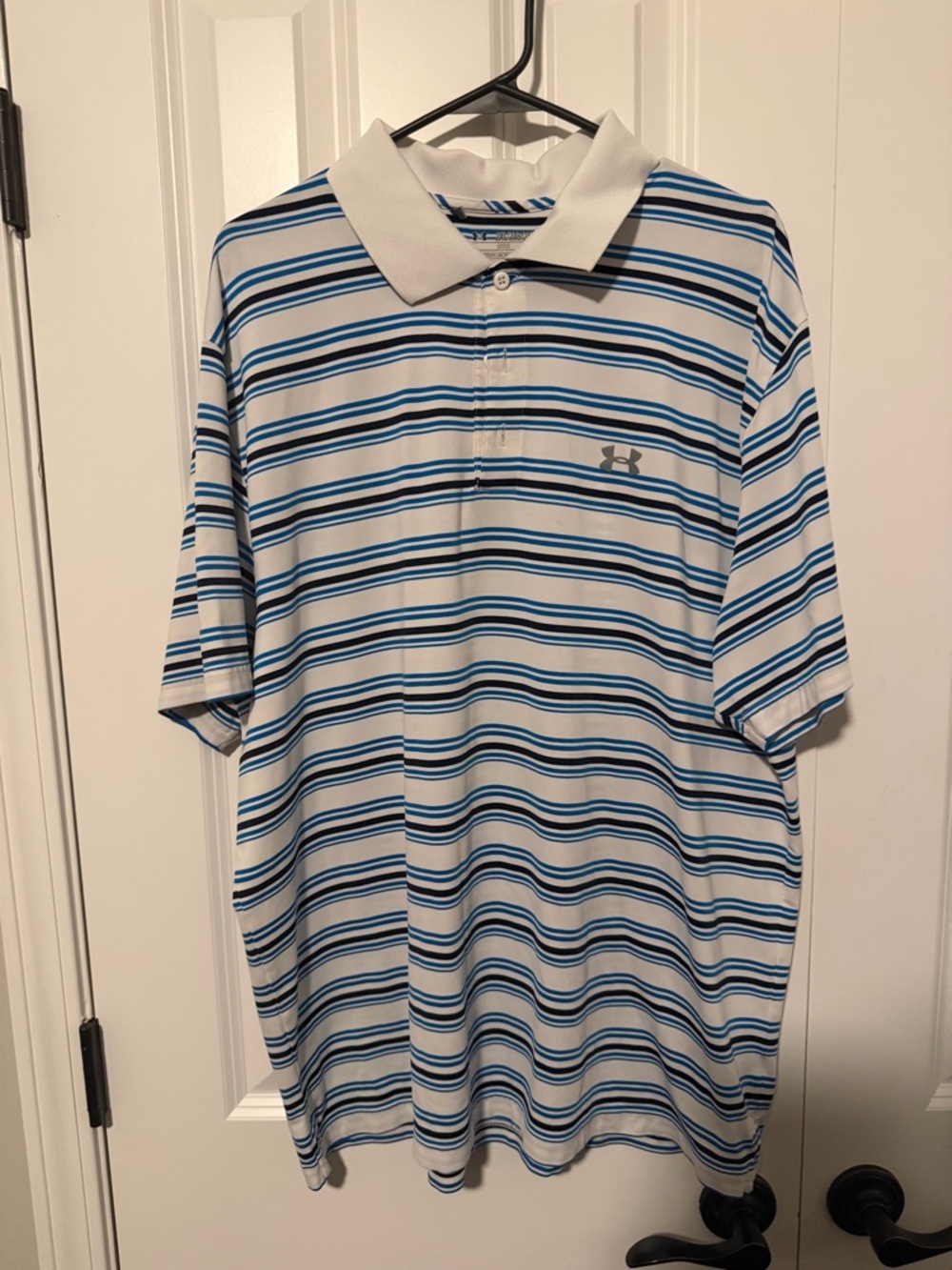 Under Armour Men’s White Polo with Blue Stripes